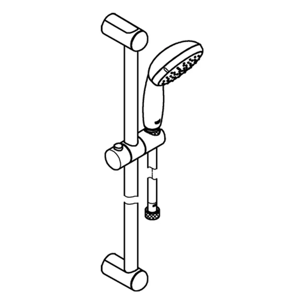 Brausegarnitur von Grohe mit Handbrause und Wandhalterung. Die Konstruktion ermöglicht eine flexible Nutzung und enthält einen ergonomischen Griff.