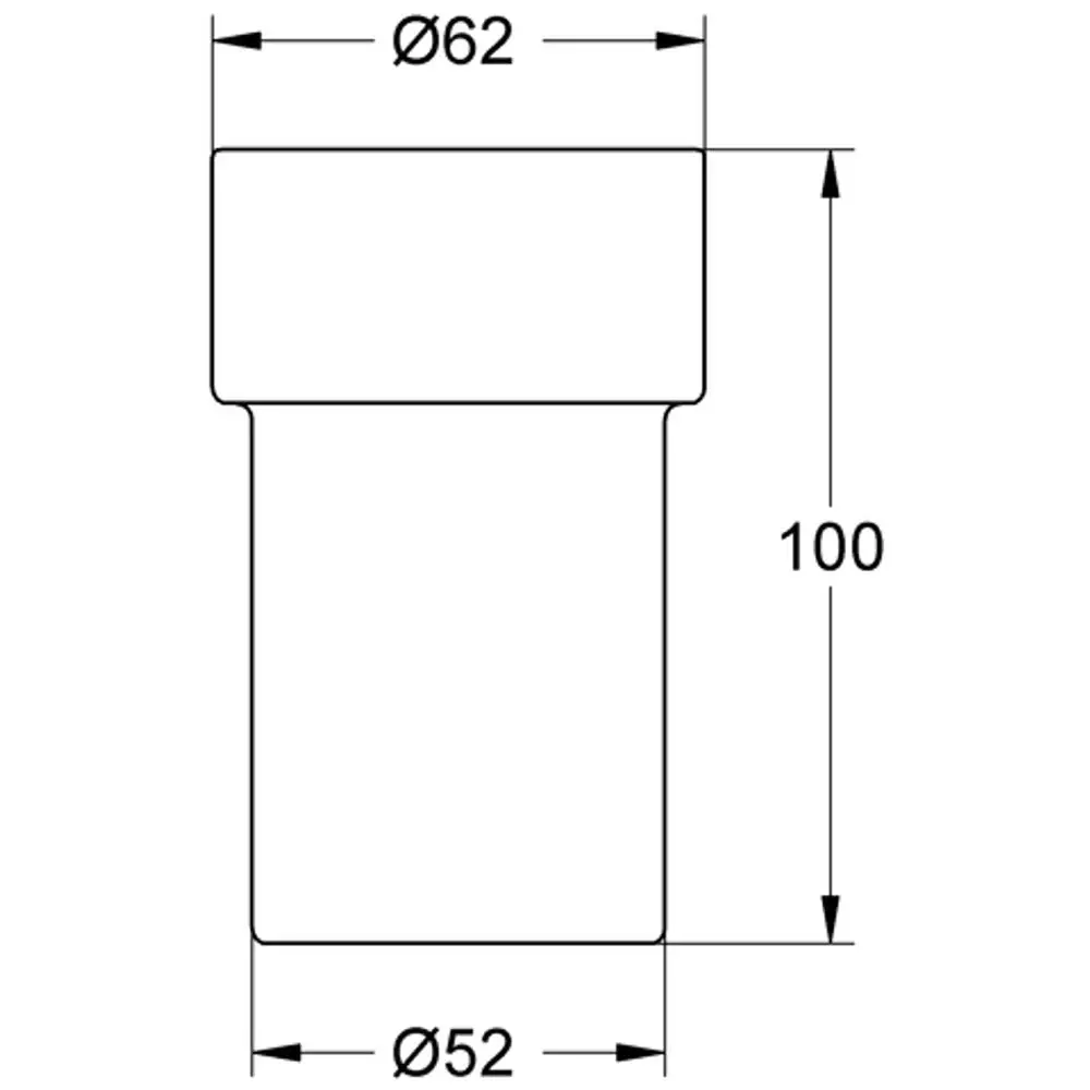GROHE Produkt mit zylindrischer Form, oberer Durchmesser von 62 mm, unterer Durchmesser von 52 mm und einer Höhe von 100 mm, geeignet für Sanitärinstallationen.