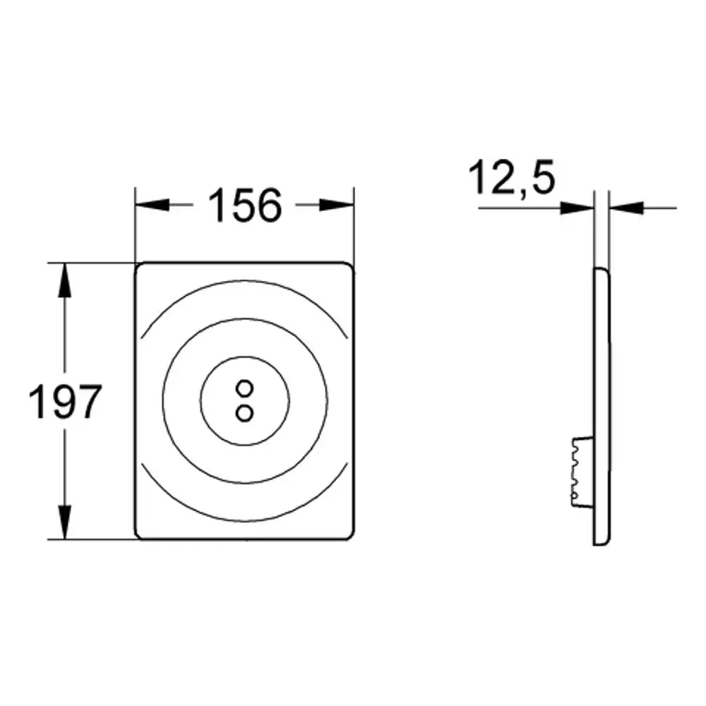 GROHE Frontplatte in chrom für Drückerbetätigungen, rechteckig mit runden Elementen. Sichtbare Maße und Details sind nicht angegeben.