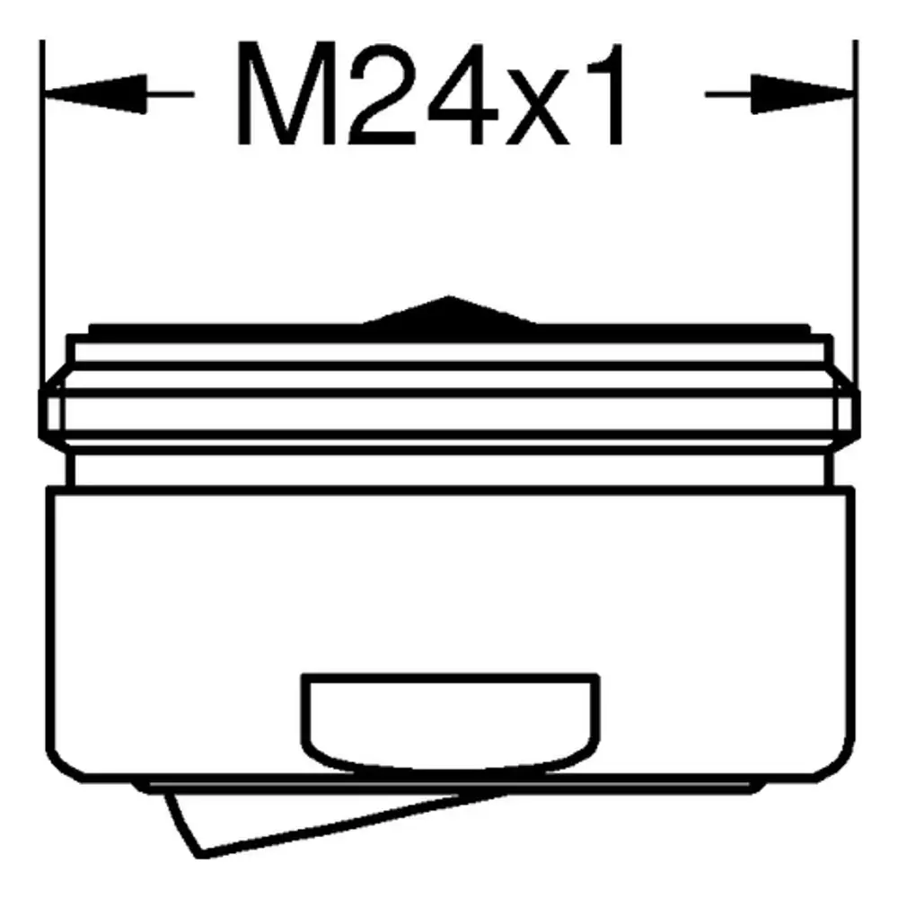 GROHE Strahlregler in schematischer Ansicht, mit M24x1-Gewinde und einer flachen, runden Fläche im oberen Teil.