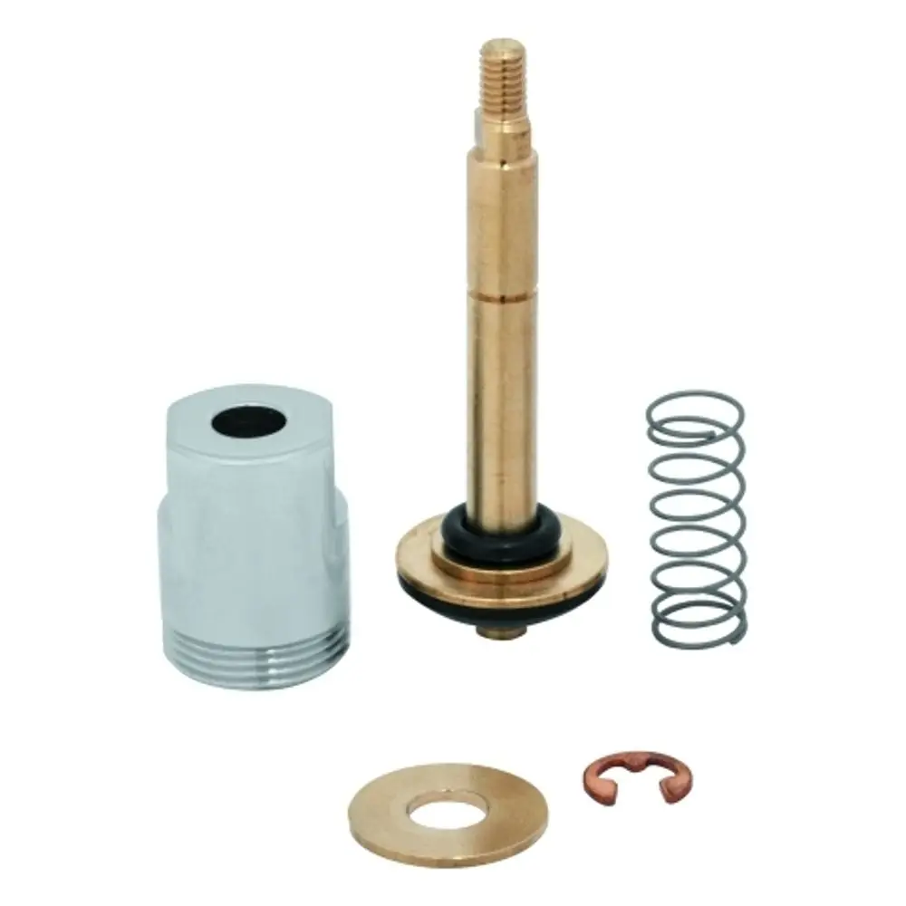 GROHE Umstellungs-Set mit mehreren Komponenten: ein glatter, verchromter Körper, ein zentraler Stift, eine Feder, eine Dichtungsscheibe und eine Sicherungsring.