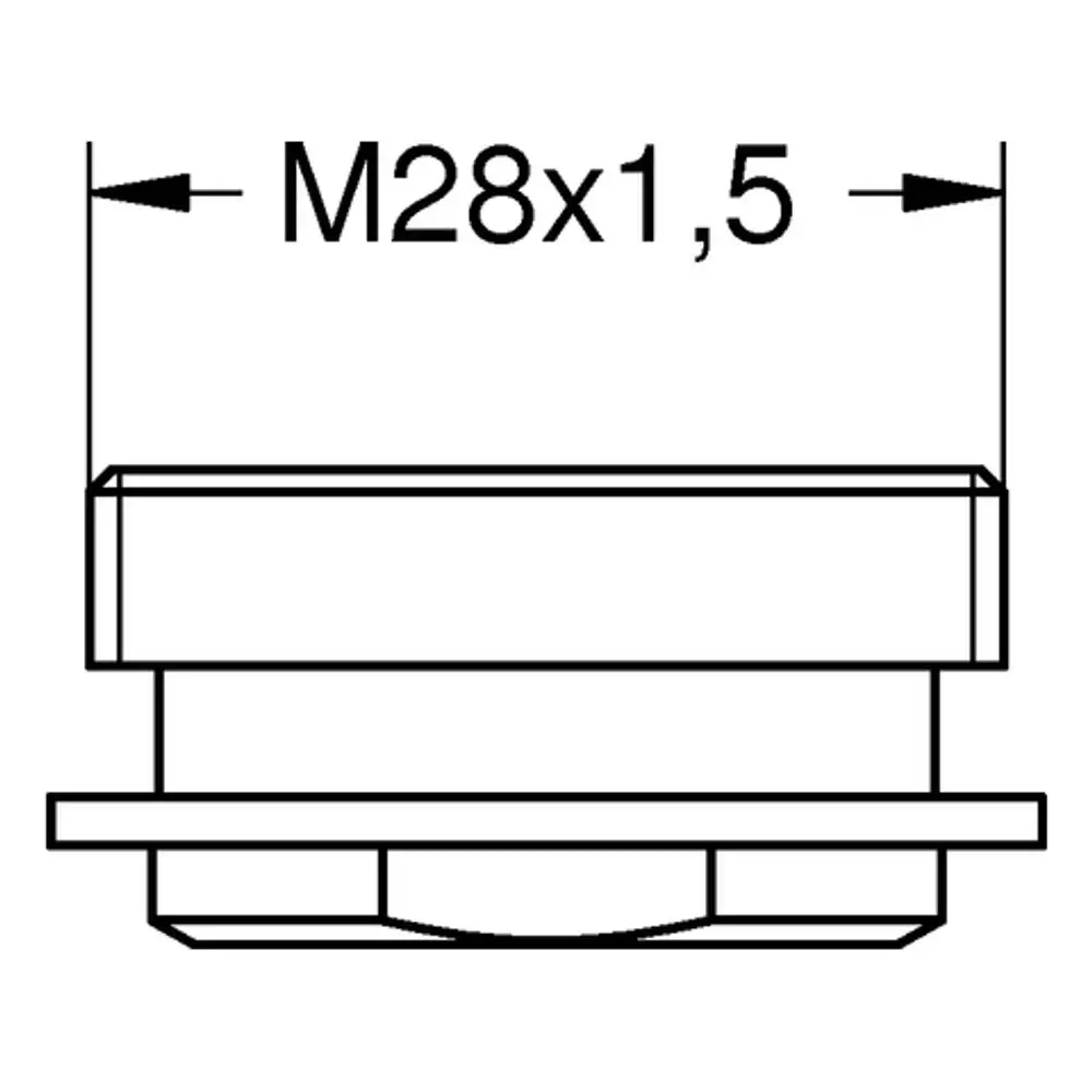 Durchmesser Gehäuse mit M28x1,5-Gewinde, flache Unterseite, einfache Form. Grohe Strahlregler zur Integration in Sanitäranwendungen.
