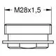 Durchmesser Gehäuse mit M28x1,5-Gewinde, flache Unterseite, einfache Form. Grohe Strahlregler zur Integration in Sanitäranwendungen.