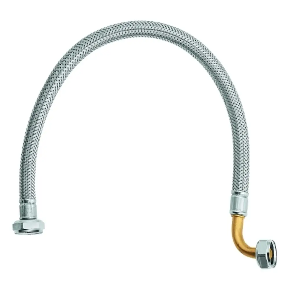 Flexibler Druckschlauch mit metallischer Ummantelung und zwei Anschlussenden, geeignet für Rohrleitungen. Marke: Grohe.