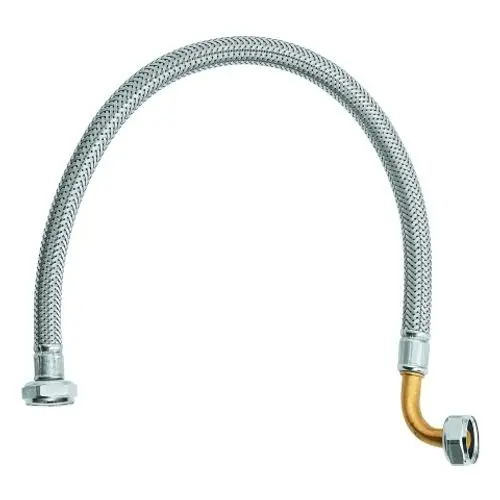 Flexibler Druckschlauch mit metallischer Ummantelung und zwei Anschlussenden, geeignet für Rohrleitungen. Marke: Grohe.