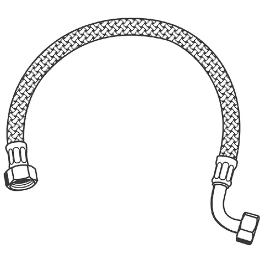 Flexibler Druckschlauch mit geflochtenem Material und verschiedenen Anschlüssen. Geeignet für Anwendung in Mehrlochkombinationen, hergestellt von Grohe.