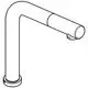 Auslauf von Grohe mit gebogenem Design. Der Auslauf hat eine runde Öffnung an der Vorderseite und eine Basis, die auf einem montierten Element angebracht werden kann.