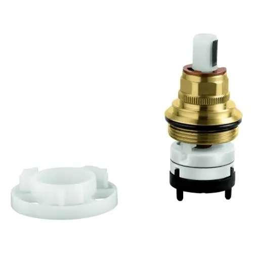 Grohe Umstellventil mit goldfarbener Metalloberfläche und weißem Kunststoffring. Teile sind sichtbar, einschließlich einer Halterung für die Montage.