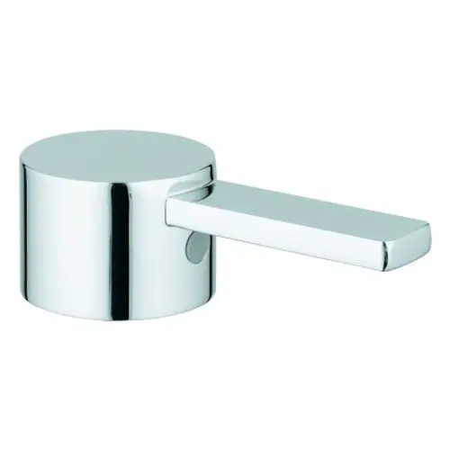 Chromfarbener Griff von Grohe mit runder Basis und schmalem Hebel für eine präzise Bedienung, geeignet für verschiedene Anwendungen im Badezimmer oder der Küche.