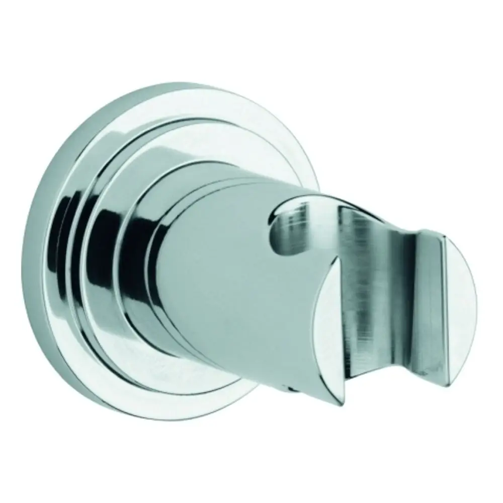 Verchromter Wandbrausehalter von Grohe, rund mit einer Halterung für die Handbrause. Geeignet für die Montage an der Wand in Badezimmern oder Duschen.