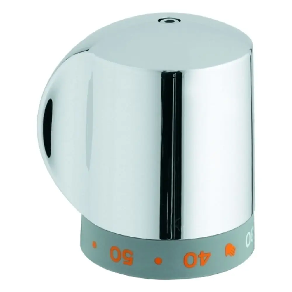 GROHE Temperaturwählgriff mit glänzender Oberfläche und skalierten Temperaturangaben in Orange, geeignet für Armaturen.