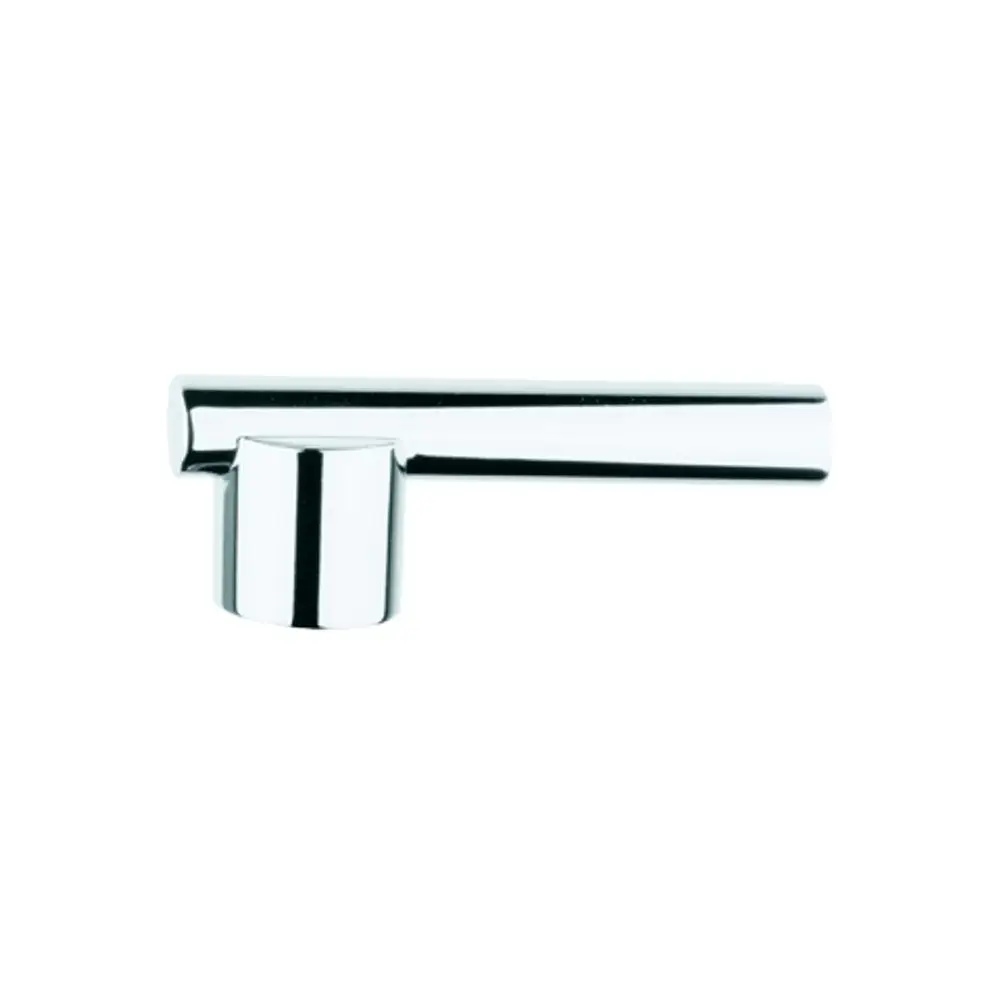 Chromfarbener Grohe Griff für Thermostat, mit einer runden, flachen Oberfläche und einem langen, geraden Ansatz.