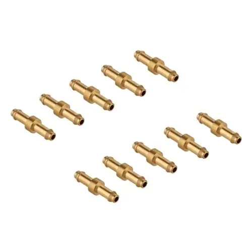 Zehn cuivrefarbene Nippel von Grohe, gleichmäßig angeordnet, mit kleinem Durchmesser an beiden Enden und mittlerem Verjüngungspunkt.