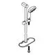 Grohe Handbrause mit Ablage und verchromter Oberfläche, bestehend aus einer Halterung, einem Schlauch und einer Duschbrause in funktionalem Design.