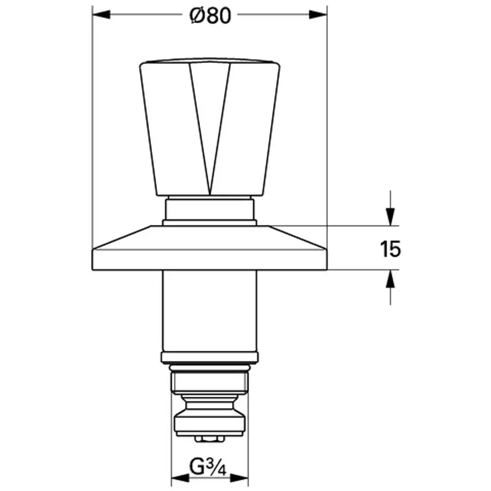 Grohe Produkt für UP-Ventile mit einem Dreikantgriff. Abgebildet ist ein Teil mit einem durchsichtigen grundlegenden Design und einem runden Kopf in einer grafischen Darstellung.