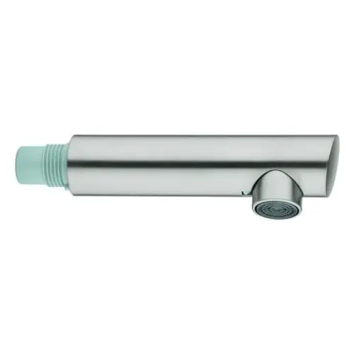 Grohe Auslaufbrause in schlichten, grauen und metallischen Tönen mit Anschlussgewinde auf der einen Seite und Wasserauslass auf der anderen Seite.