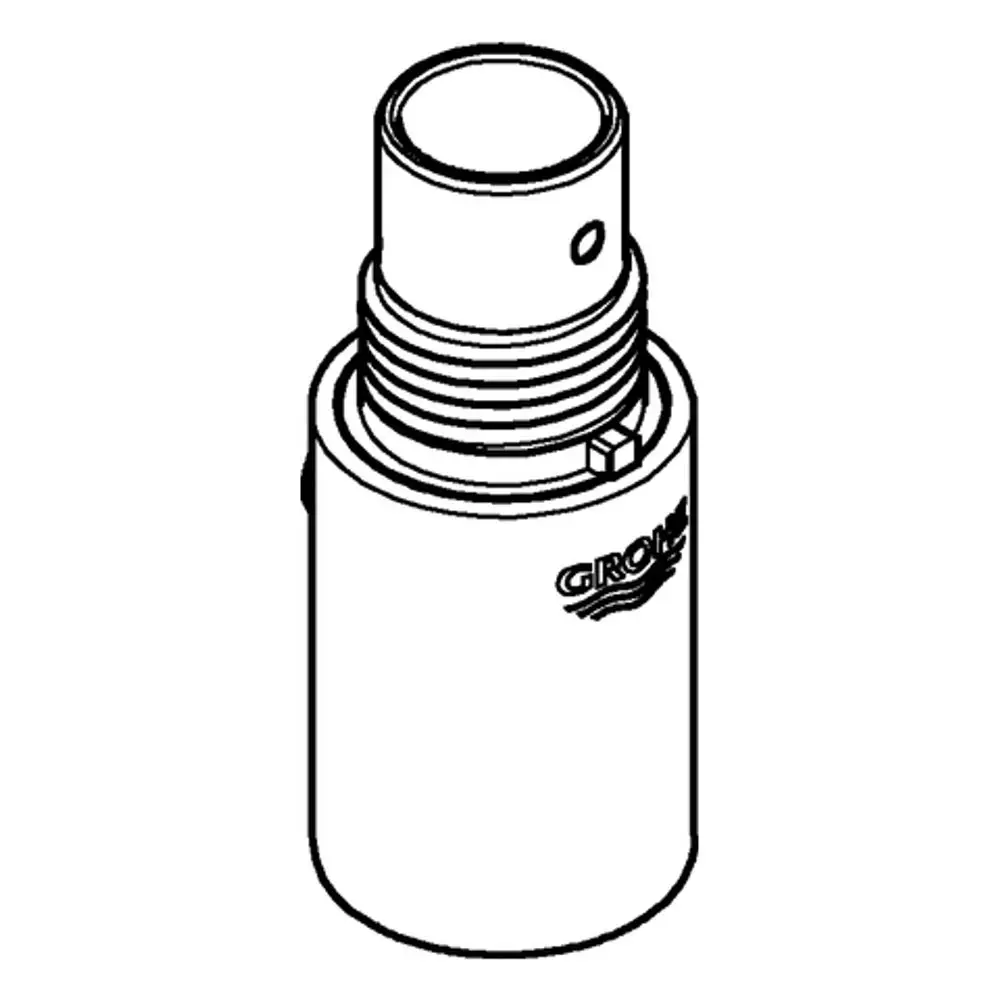 Grohe Spülbrause mit zylindrischer Form und Anschlussgewinde. Oberseite mit durchgehendem Öffnungsbereich und seitlichem Stift für die Befestigung.