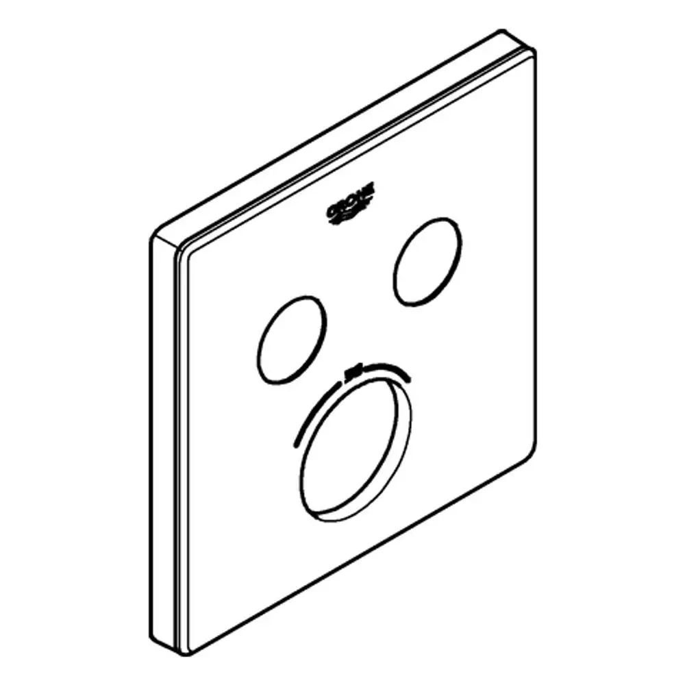 Weißes Montageelement von Grohe mit zwei runden Öffnungen und einer größeren mittigen Öffnung, eckige Form, für die Installation im Badezimmer.