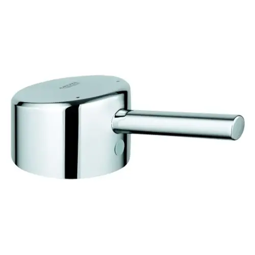 Chromfarbener Hebel von Grohe, mit einer runden Oberseite und einem langen, zylindrischen Griff. Zwei farbige Markierungen für die Temperaturregelung sind sichtbar.