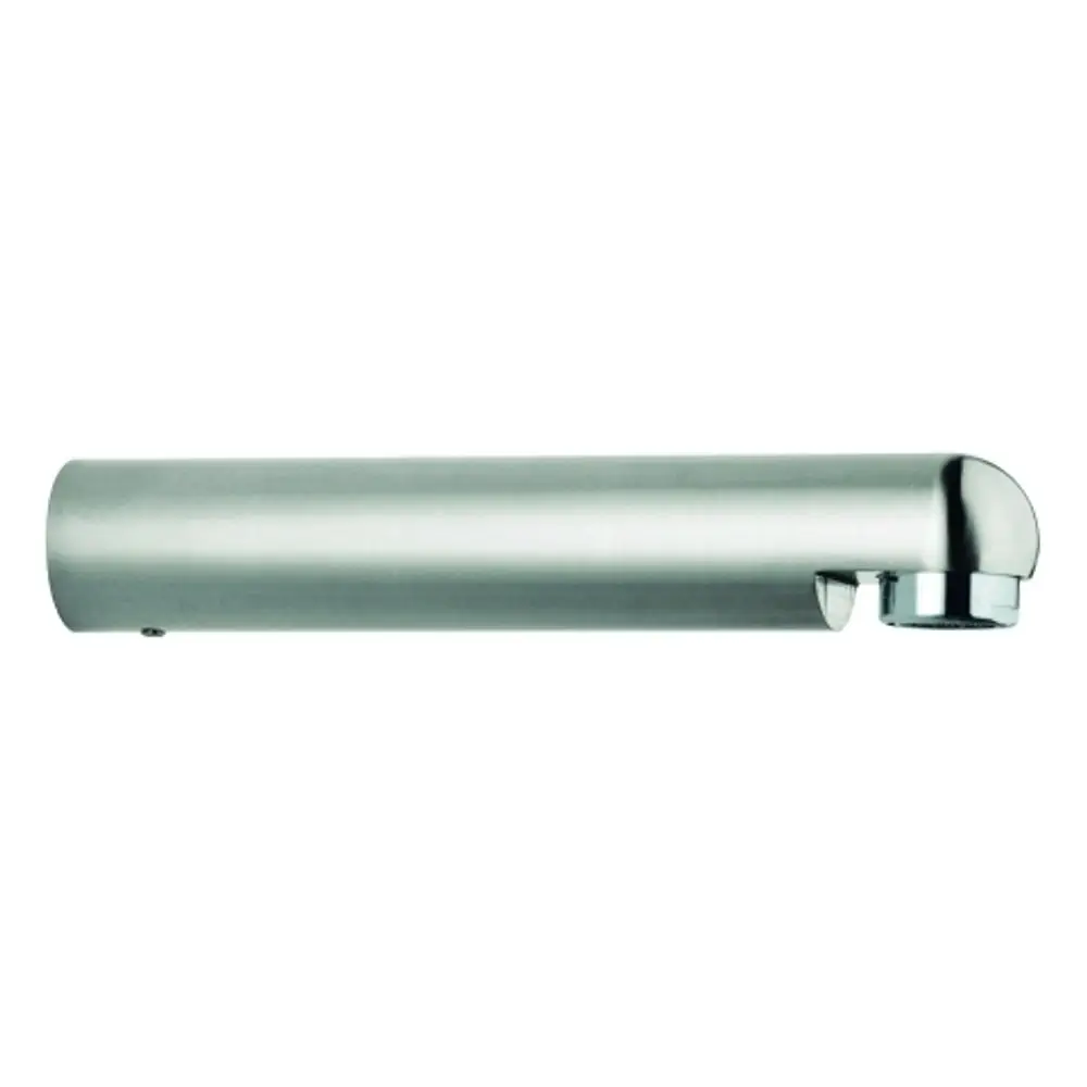 Edelstahl Auslauf von Grohe, längliche Form mit abgerundetem Ende und Anschluss für Sanitärinstallationen, geeignet für ein UP-Fertigset.
