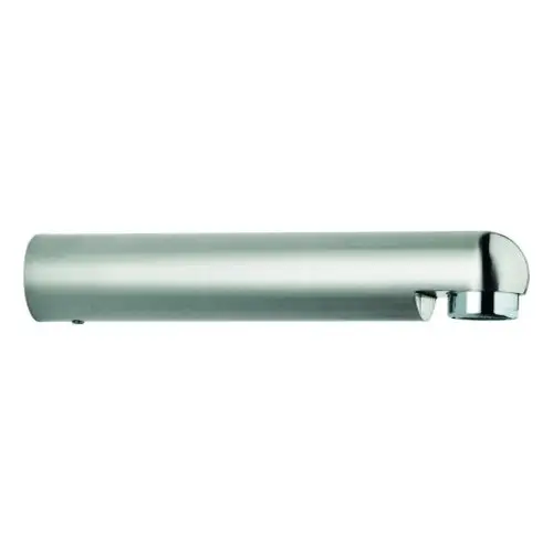 Edelstahl Auslauf von Grohe, längliche Form mit abgerundetem Ende und Anschluss für Sanitärinstallationen, geeignet für ein UP-Fertigset.