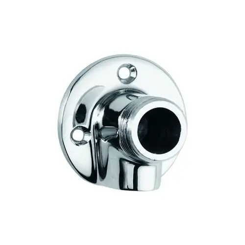 Wandscheibe aus verchromtem Material mit seitlichem Anschluss und zwei Befestigungslöchern, geeignet für die Verwendung mit Grohe-Systemen.
