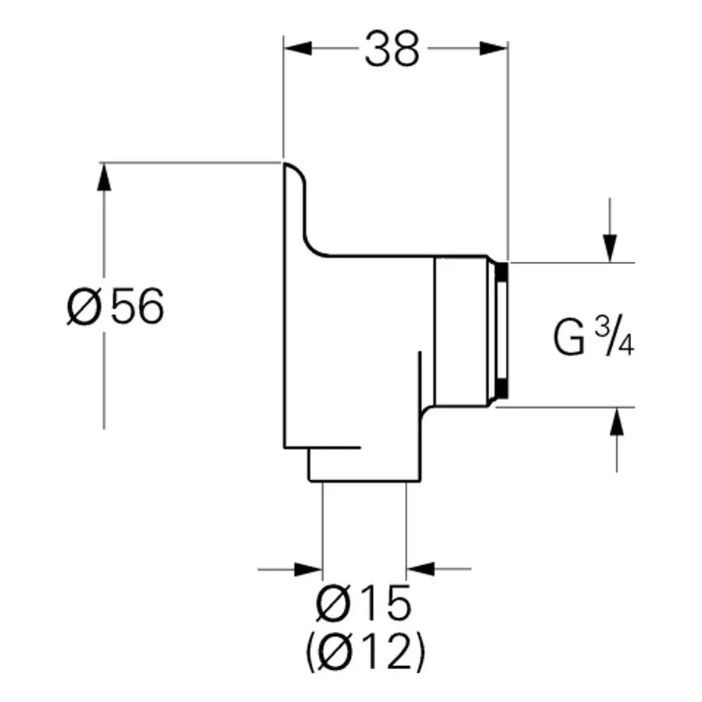 GROHE Wandscheibe mit einem Anschluss von 3/4" und einem Durchmesser von 15 mm, zur Verwendung als Luftabschluss, abgebildet aus seitlicher Perspektive.