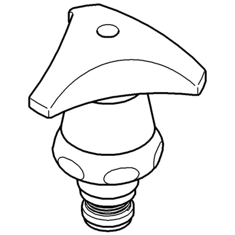 Grohe Produkt mit dreieckigem Bedienknopf und einem Rückflussverhinderer. Der untere Teil hat ein Gewinde zur Befestigung. Ideal für Sanitärinstallationen.