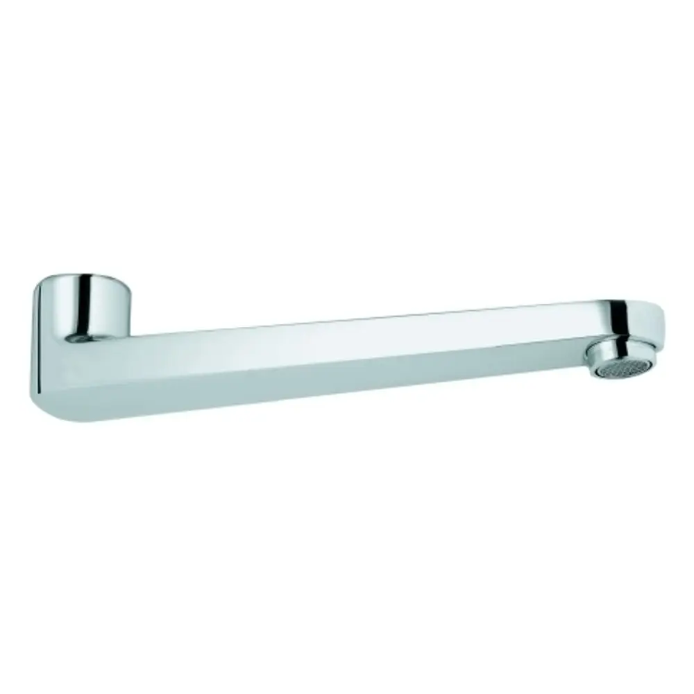 Chromfarbener Auslauf von Grohe, mit einem geraden, schmalen Design und einem runden Auslaufende. Der Auslauf ist für die Montage an einer Wasserquelle geeignet.