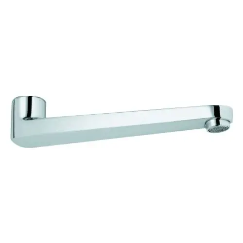 Chromfarbener Auslauf von Grohe, mit einem geraden, schmalen Design und einem runden Auslaufende. Der Auslauf ist für die Montage an einer Wasserquelle geeignet.
