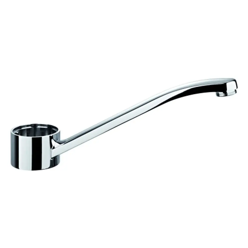 Chromfarbener Auslauf von Grohe mit langem, gebogenem Rohr und runder Basis ohne sichtbare Maße oder spezifische Bezeichnungen.