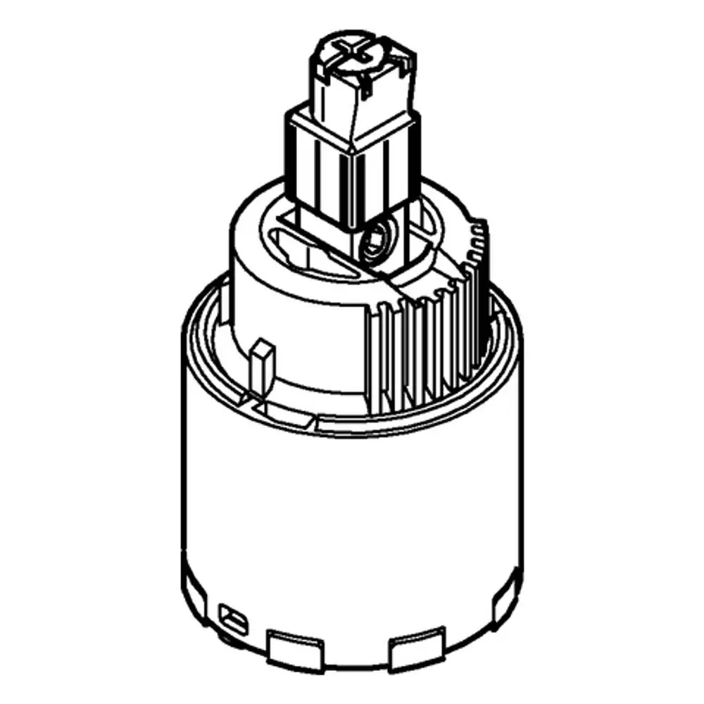 GROHE Kartusche in schematischer Ansicht, zeigt die obere und seitliche Bauform mit Anschlussstück, geeignet für bestimmte Armaturenmodelle.