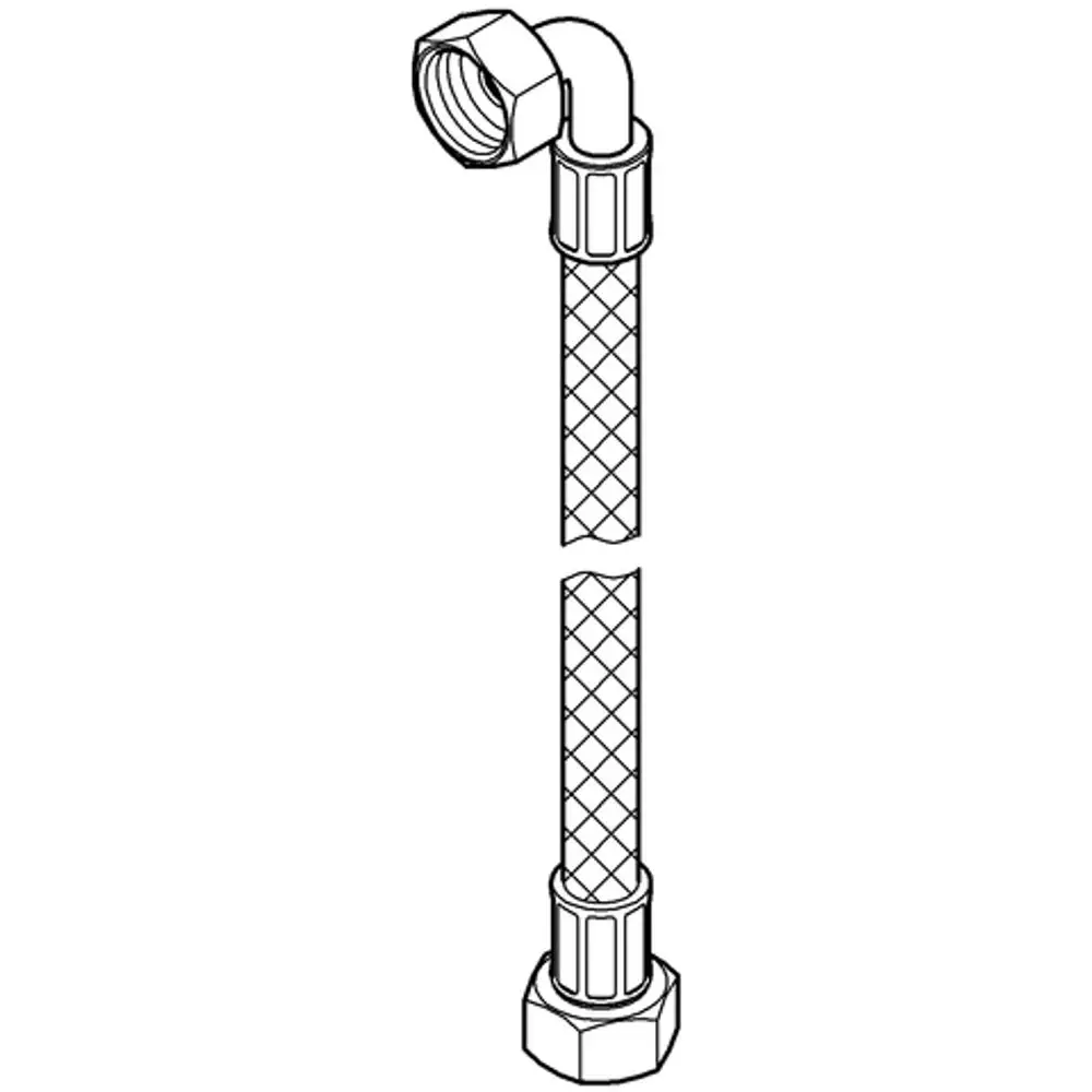 Grohe Anschlussschlauch mit einem gewinkelten Ende und einem flexiblen, geflochtenen Schlauch, der für Wasseranschlüsse in sanitären Anlagen verwendet wird.