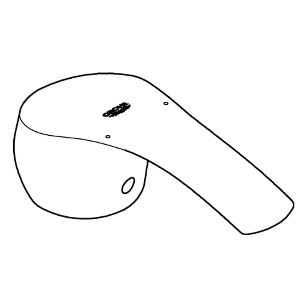 Grohe-Hebel aus Metall mit chromfarbener Oberfläche, in einfacher, geschwungener Form. Entwurf zeigt einen Teil des Hebels mit Montageschrauben und einem Rundloch.