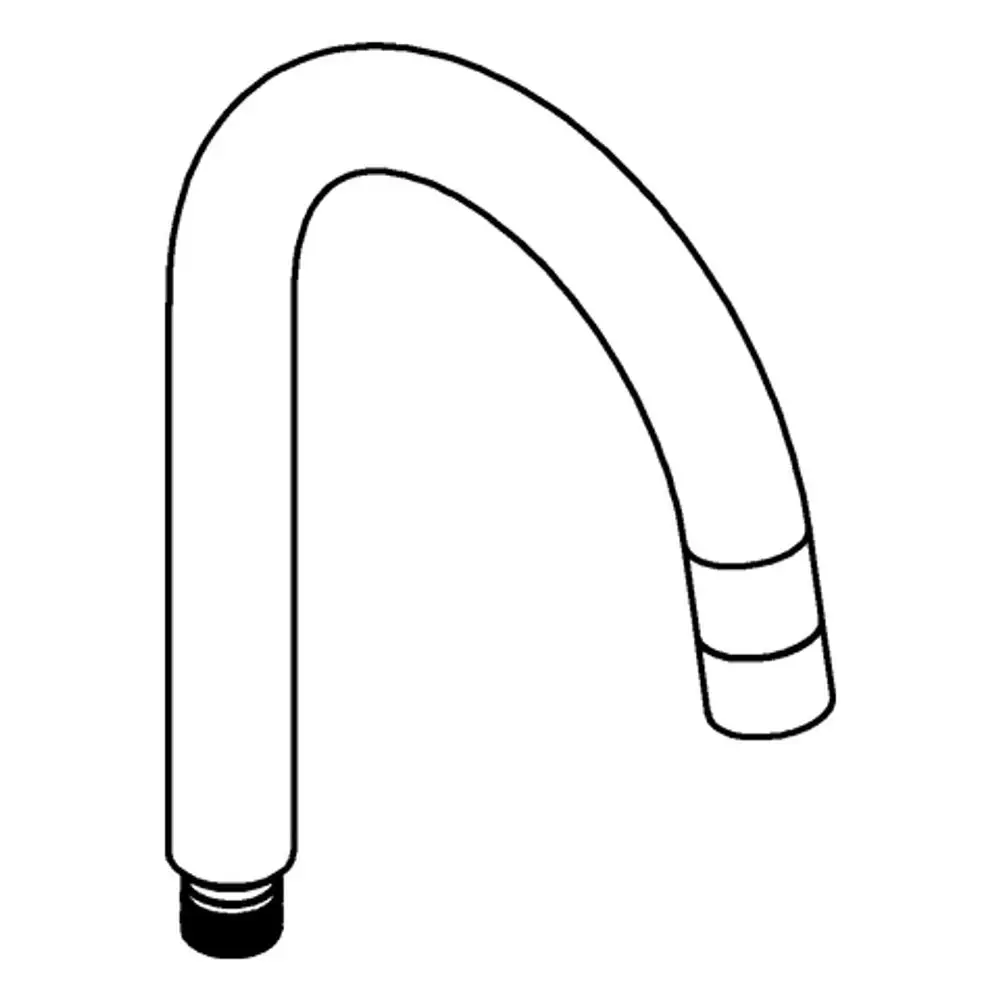 GROHE Auslauf in gebogener Form mit einem Anschluss am unteren Ende. Das Design ist schlicht und funktionell, ideal für Wasseranschlüsse.