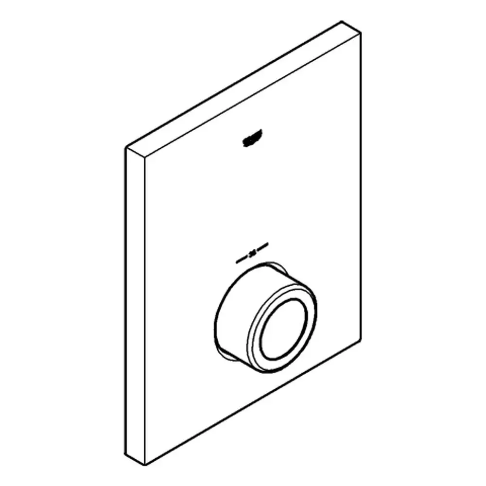 Grohe-Bedienelement in rechteckiger Form mit einem runden Drehknopf, der auf einer glatten, hellen Oberfläche montiert ist.