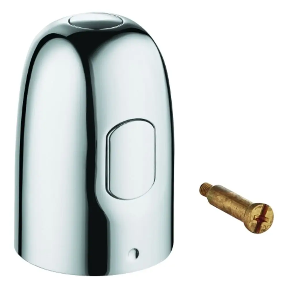 Grohe Absperrgriff in chromertem Finish, rund und glanzvoll, neben einem Schraubenstück. Geeignet zur Verwendung in Sanitärinstallationen.