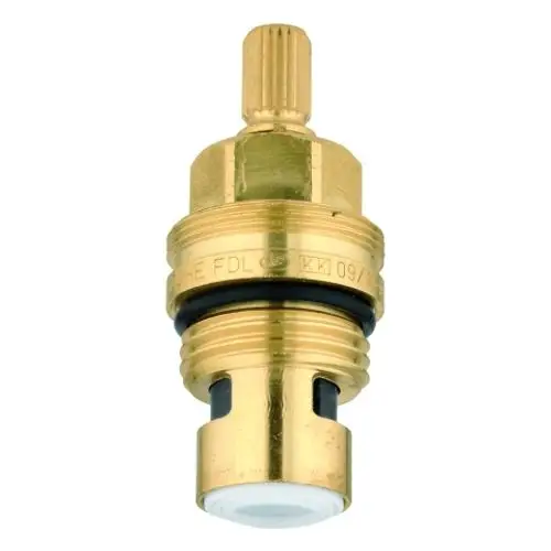 Grohe Ventileinsatz aus Messing mit verstellbarem Kopf, O-Ring für Dichtheit und Wasserabflussöffnungen an der Unterseite, geeignet für Sanitärinstallationen.