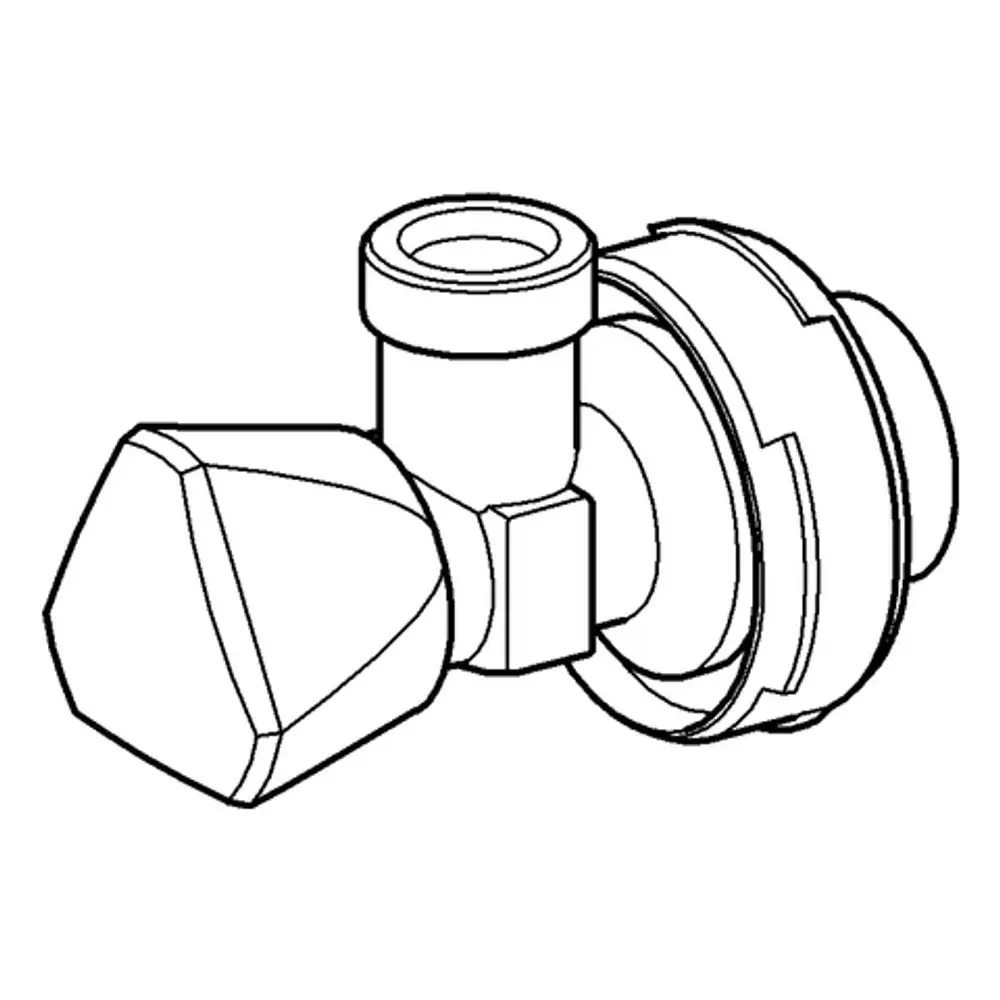 Grohe Eckventil in chrom, mit hexagonalem Griff und seitlichem Anschluss, zum Regulierens von Wasserzufluß in Rohrsystemen.
