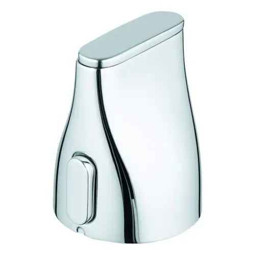 Chromfarbener Temperaturwählgriff von Grohe in geschwungener Form, mit seitlichem Betätigungsbutton und glatter Oberfläche, geeignet für Armaturen.
