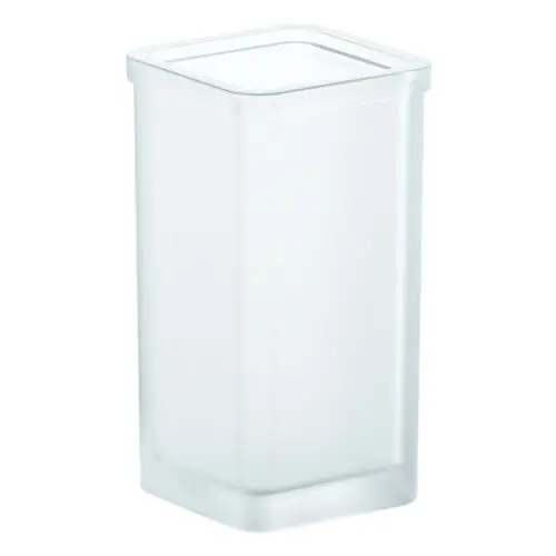 Transparentes, rechteckiges Glas von Grohe, geeignet für Badezimmeraccessoires. Es hat eine klare, schlichte Form und ist für die Verwendung in Bürstengarnituren konzipiert.