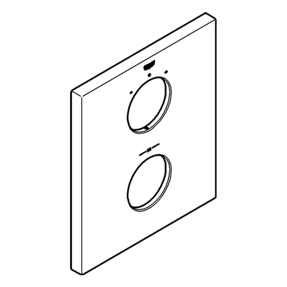 Schwarze Wandrosette von Grohe mit zwei runden Ausschnitten. Klar definierte Form und Montagevorrichtungen sind sichtbar. Ideal für Badezimmeranwendungen.