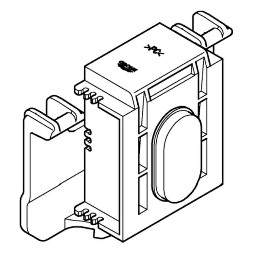GROHE Elektronik-Bauelement, rechteckige Form mit angeschlossenen Klemmen und einem runden, zentralen Taster, zum Einbau in elektronische Systeme.
