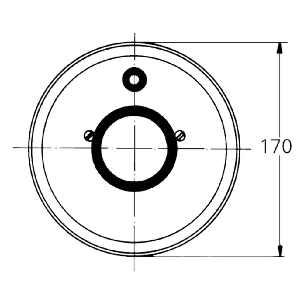 Grohe Rosette in runder Form mit mittigem Loch und seitlichen Bohrungen, geeignet für Einhandmischer. Durchmesser nicht direkt erkennbar.