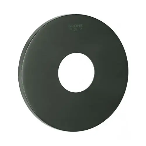 Runde Rosette in dunkler Farbgebung, mit mittigem Loch, von Grohe. Die Oberfläche ist gebürstet und wirkt modern und funktional.
