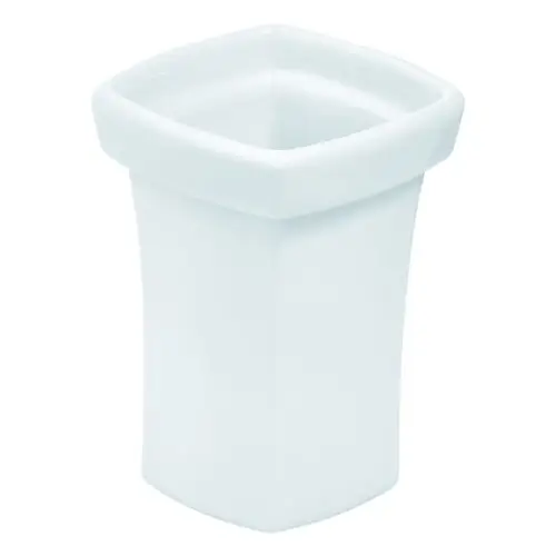 Weißer Becher von Grohe mit quadratischer Form und breitem Rand, geeignet für die Nutzung im Bad oder WC-Bereich.