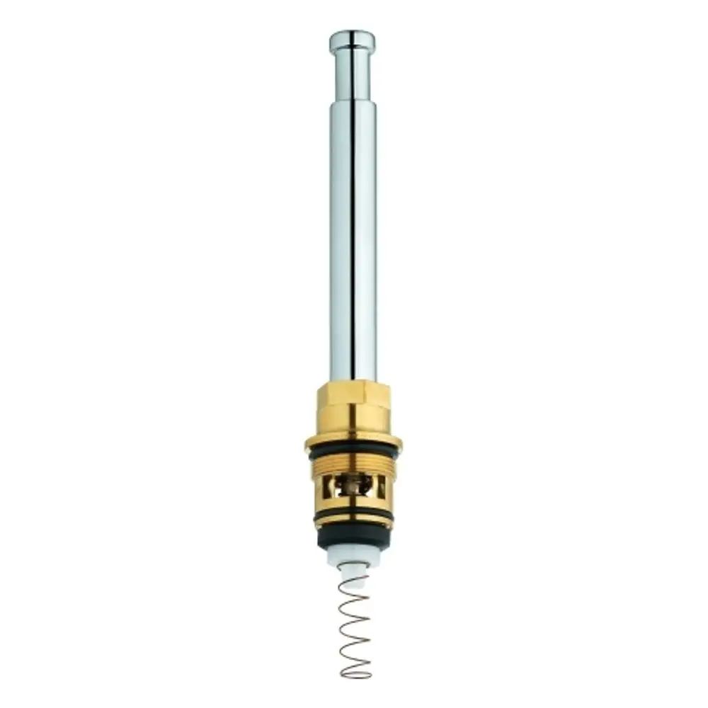 Grohe Umstellungsteil mit verchromter Oberfläche, bestehend aus einem langen zylindrischen Körper und einer spiralförmigen Feder am Ende, geeignet für Wannenbatterien.