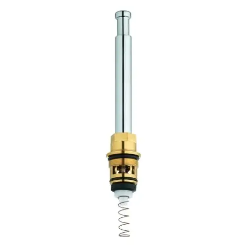 Grohe Umstellungsteil mit verchromter Oberfläche, bestehend aus einem langen zylindrischen Körper und einer spiralförmigen Feder am Ende, geeignet für Wannenbatterien.