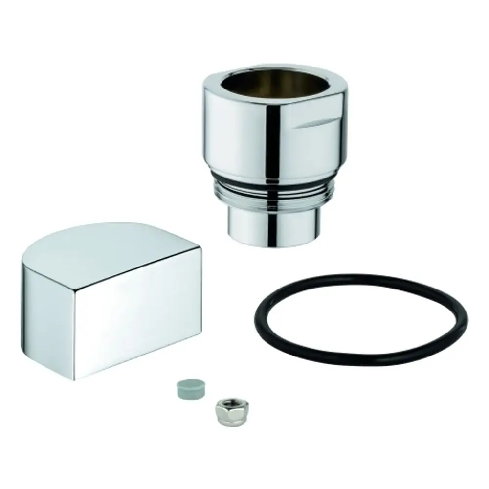 Chromfarbener Umstellknopf für 3- und 4-Loch-Wannenkombinationen von Grohe. Enthält diverse Bauteile wie O-Ring und Verschluss.