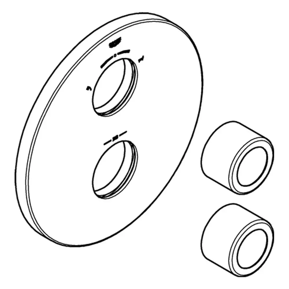 GROHE Rosette mit zwei Öffnungen und seitlichen Elementen, geeignet zur Montage in einem Thermostat-Set. Übersichtliches Design, ohne spezifische Maße oder Details.